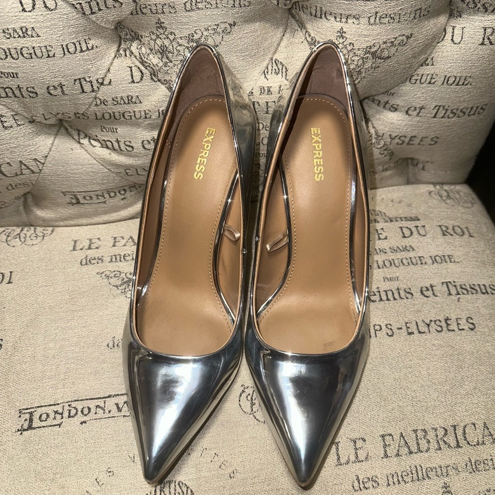 Express Silver Metallic Heeled Shoes